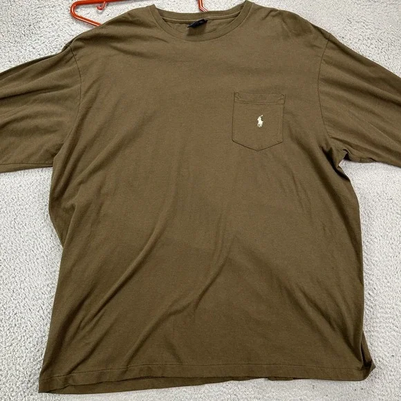 Polo Ralph Lauren Mens Pocket T-Shirt XL Brown Cotton Crewneck Long Sleeve Tee